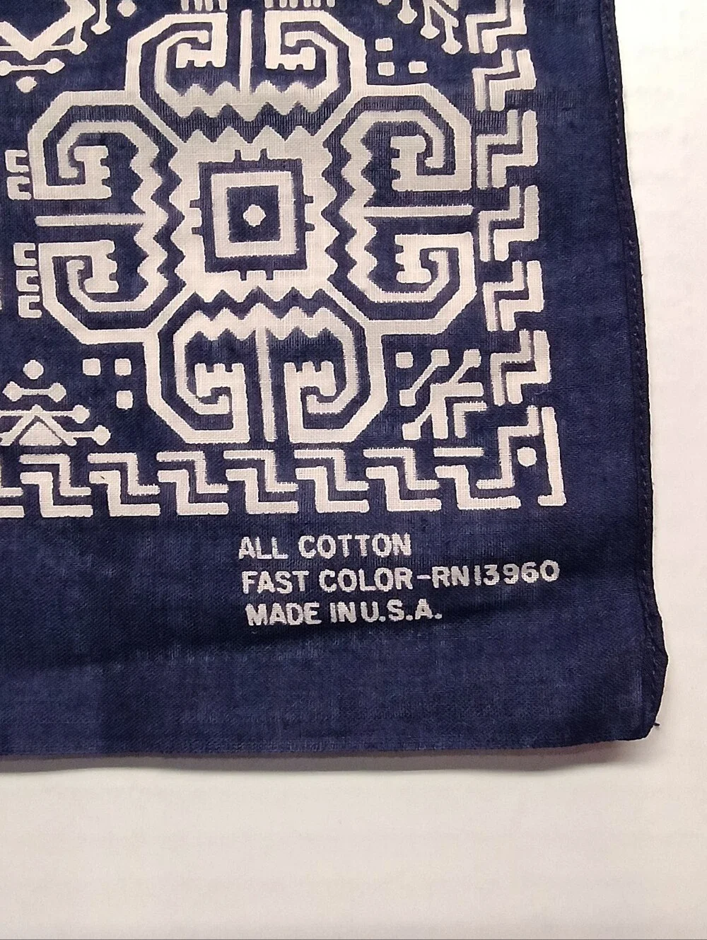 Vintage Bandana Navy Blue With Beadwork 100% Cotton